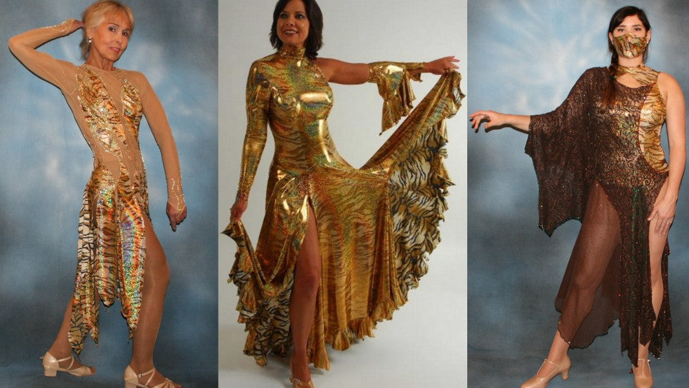 Golden Tigress Collection | Gold Tiger Print Latin & Tango Dresses Crystal's Creations Golden Tigress Collection | Gold Tiger Print Latin & Tango Dresses Crystal's Creations