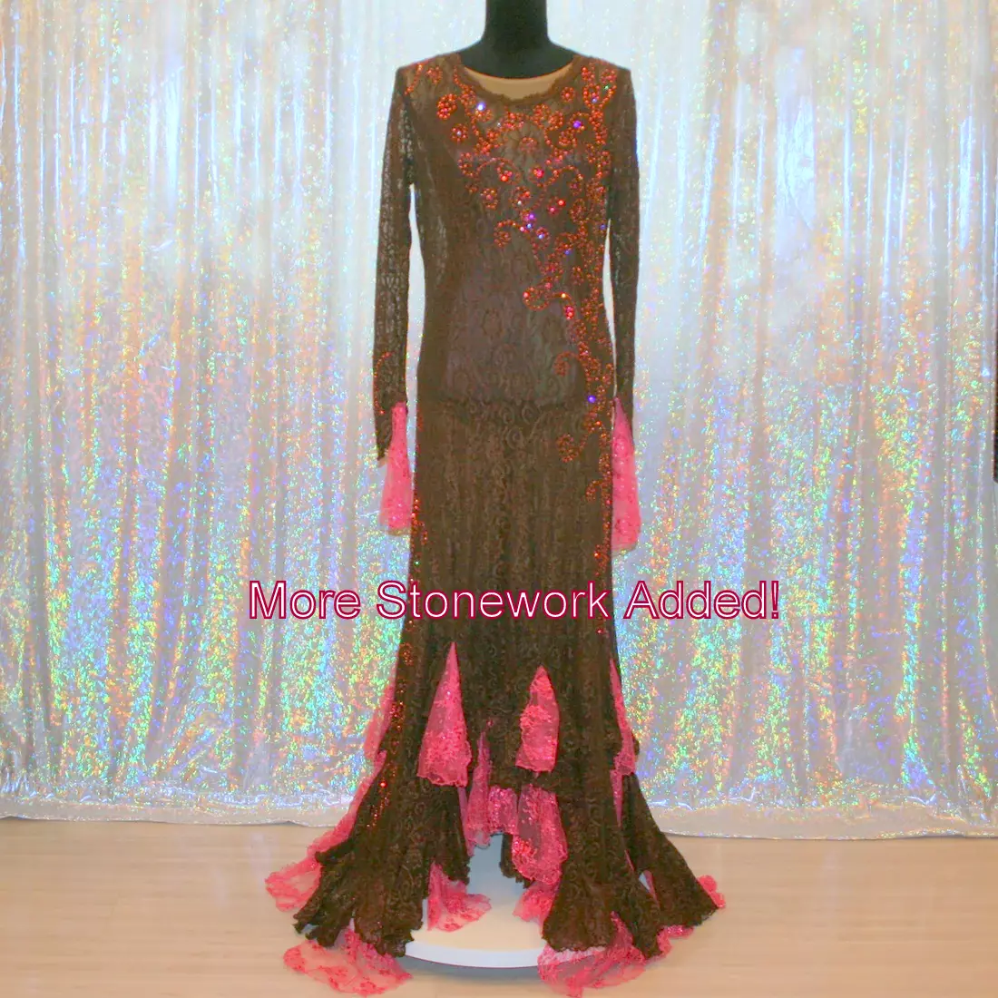 Brown Lace Tango-Paso-Bolero Dress | Pink Accents