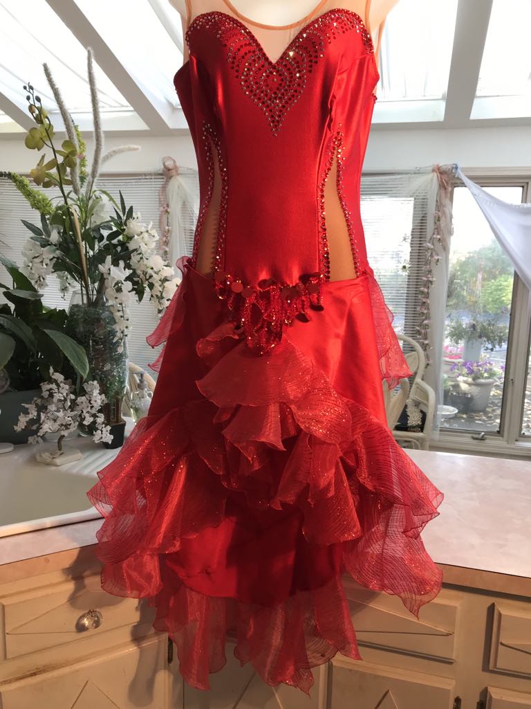 Red Latin-Rhythm-Tango Dress | Size 5/6-9/10 Red Latin-Rhythm-Tango Dress | Size 5/6-9/10
