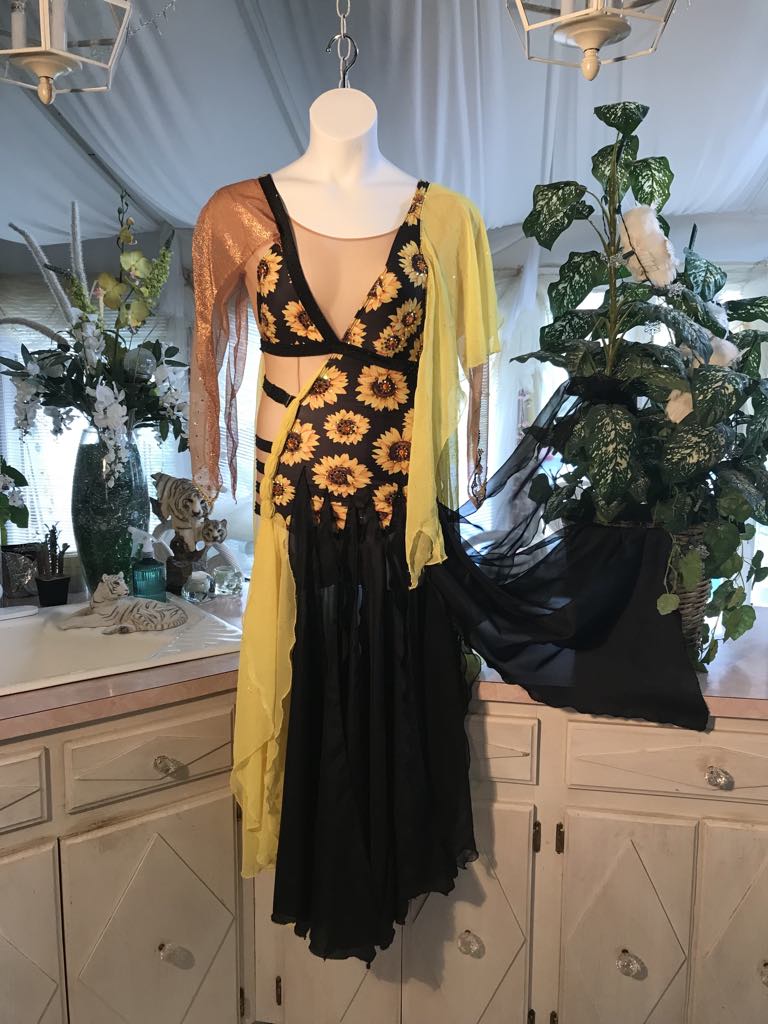 Sunflower Print Ballroom Dress-Oriana