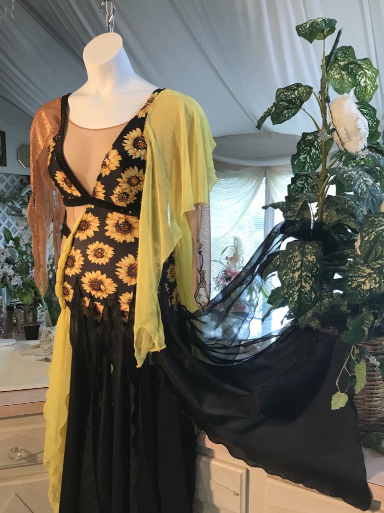 Sunflower Print Ballroom Dress-Oriana