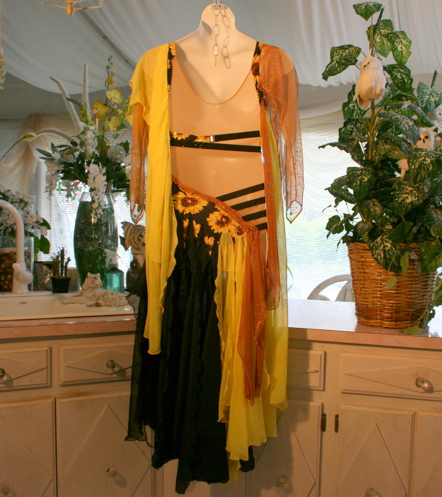 Sunflower Print Ballroom Dress-Oriana