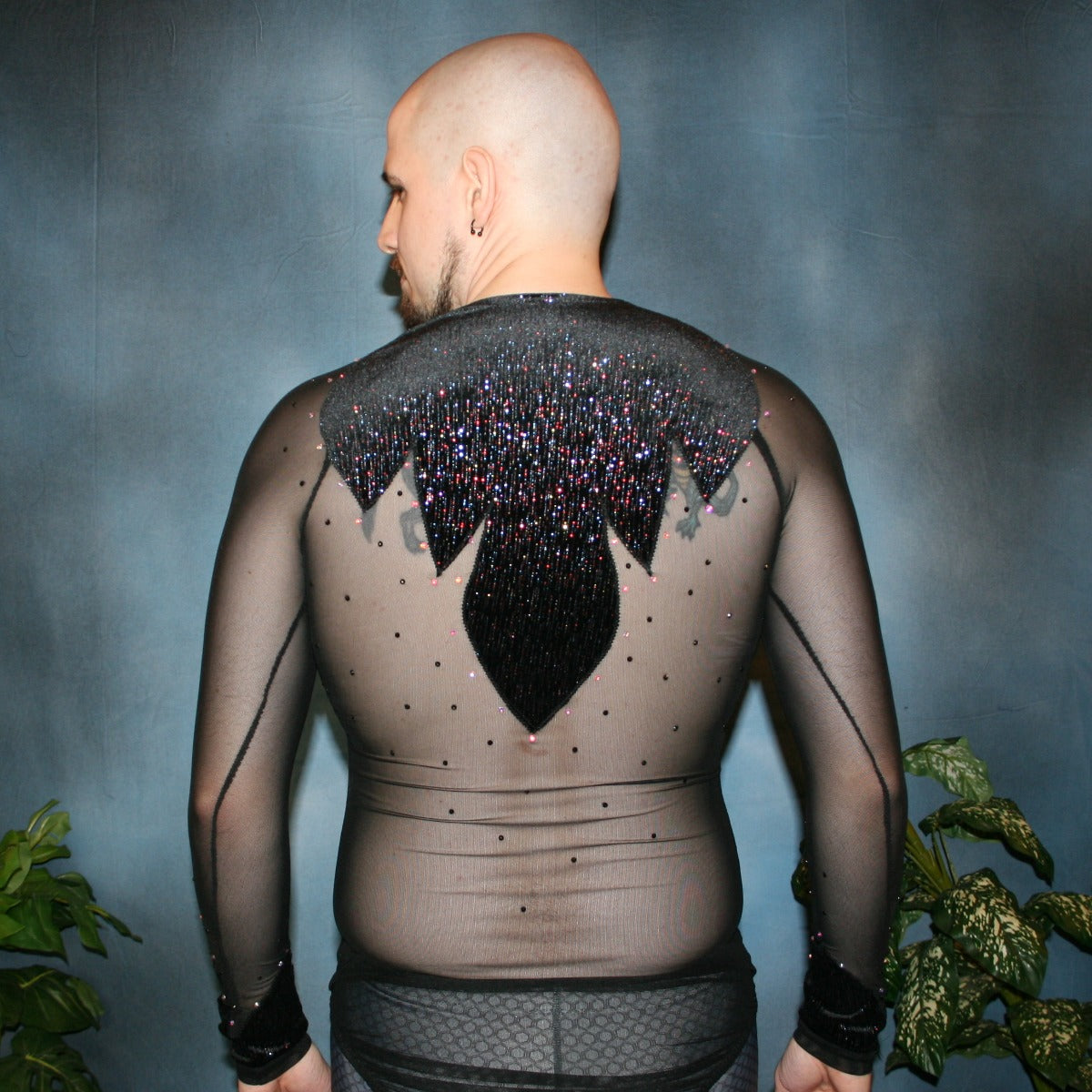 Crystal's Creations back view of men's black Latin shirt