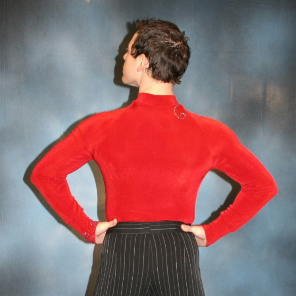 Crystal's Creations back view of men's red Latin shirt