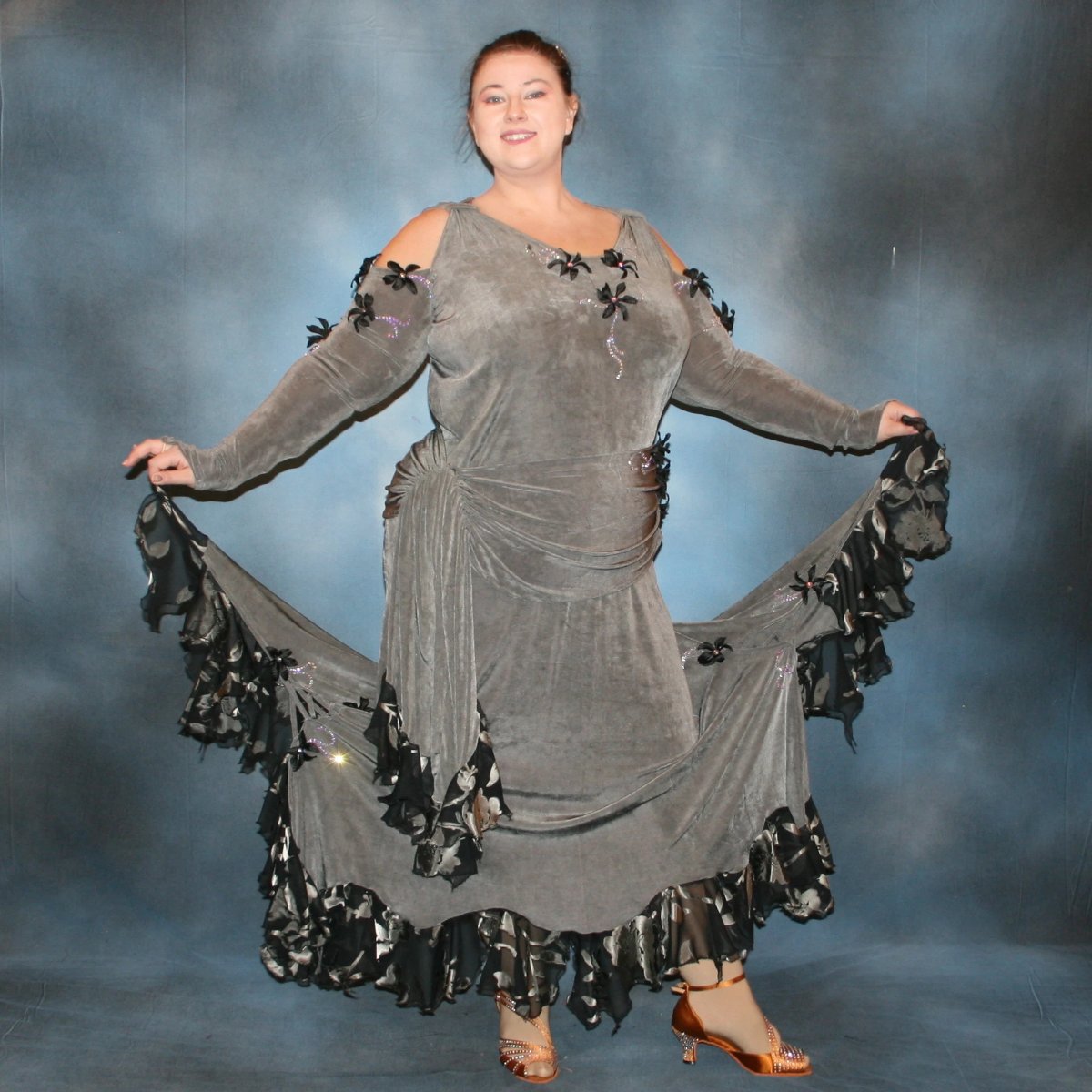 Grey Plus Size Ballroom Dress | Black Accents | Size 13/14-19/20 Grey Plus Size Ballroom Dress | Black Accents | Size 13/14-19/20