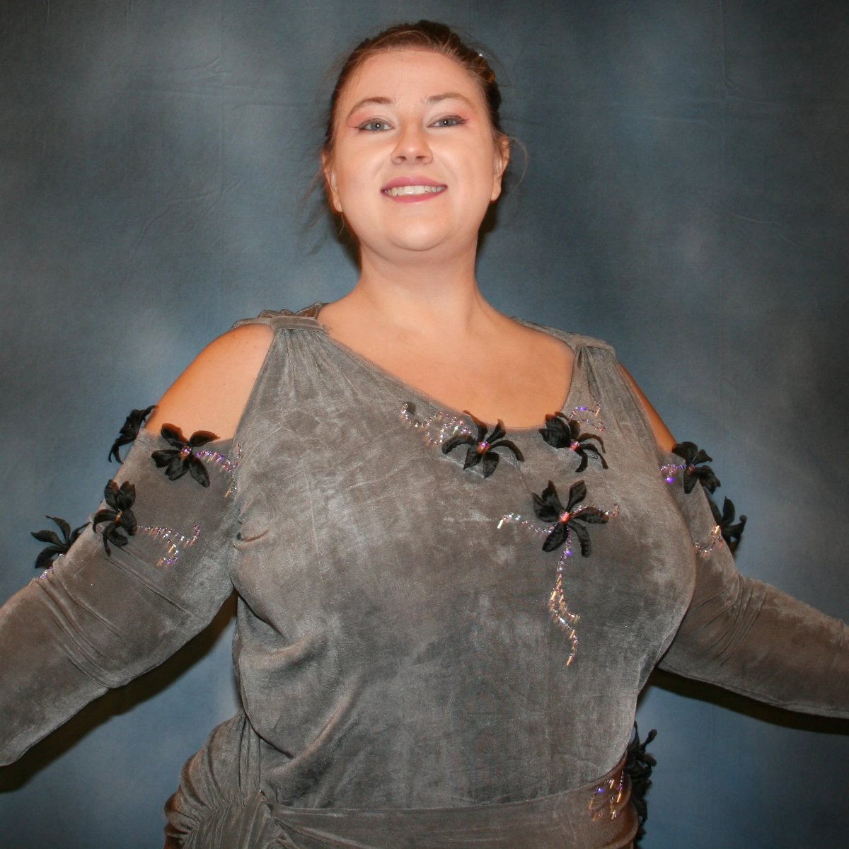 Grey Plus Size Ballroom Dance Dress with Black Accents-Classy Roses