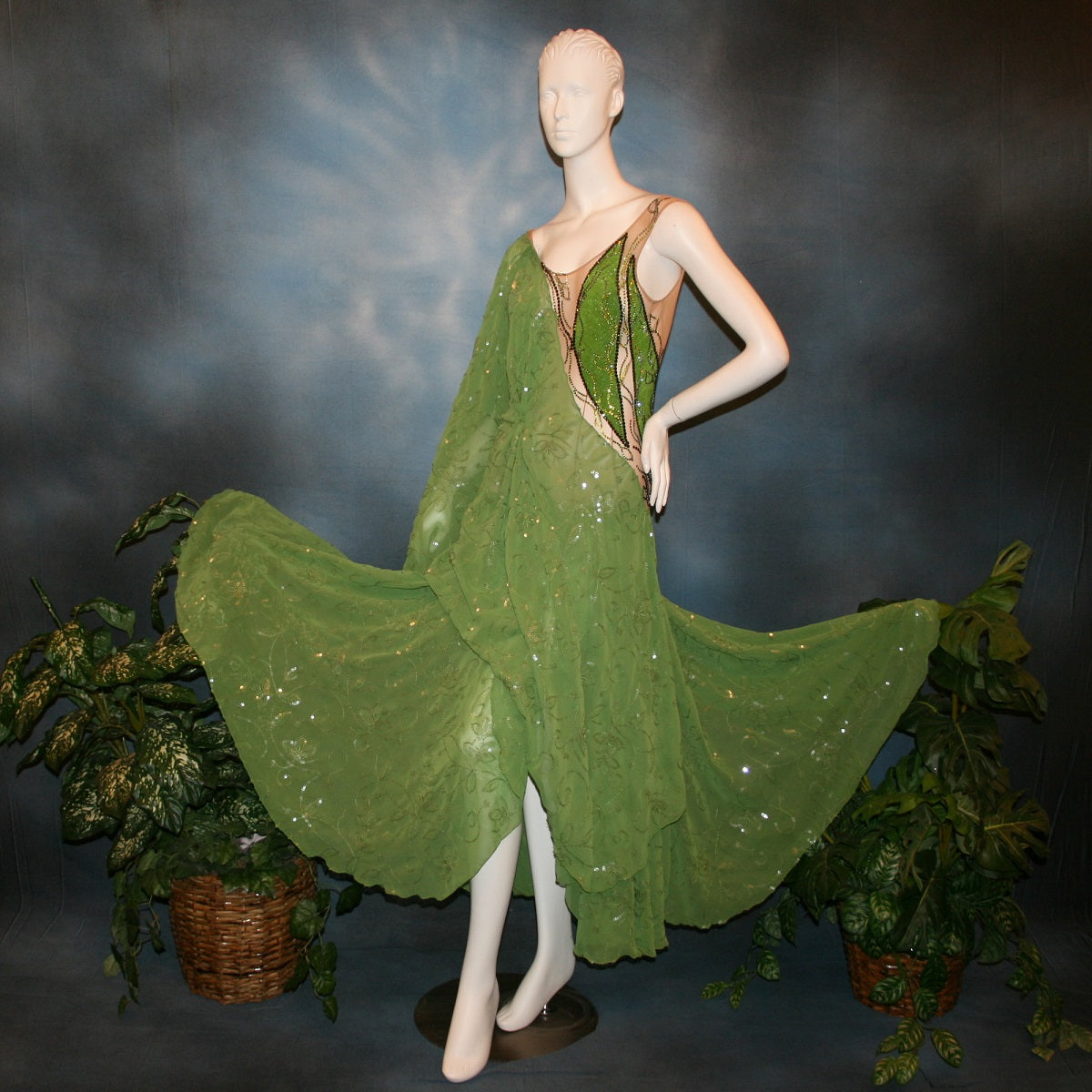 Green Ballroom Dress | Sequined Chiffon | Size 3/4-7/8 Green Ballroom Dress | Sequined Chiffon | Size 3/4-7/8