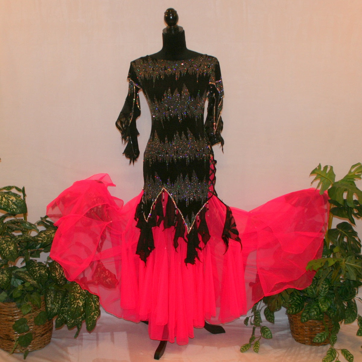 Black Converta Ballroom Dress | Hot Pink Skirt | Size 3/4-9/10 Crystal's Creations Black Converta Ballroom Dress | Hot Pink Skirt | Size 3/4-9/10 Crystal's Creations