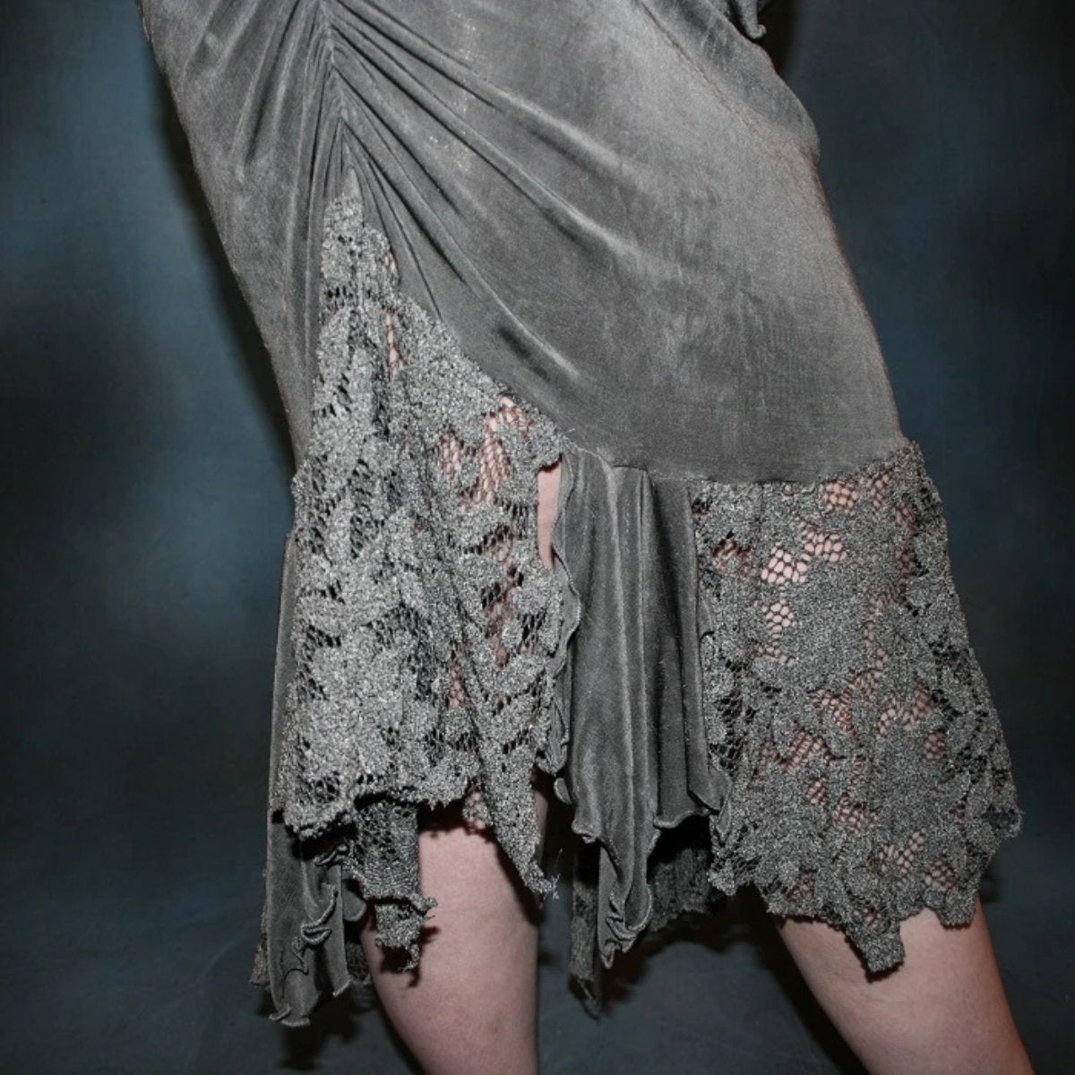 Plus Size Grey Latin-Rhythm Dress with Orchid Silk Flowers-Lacy