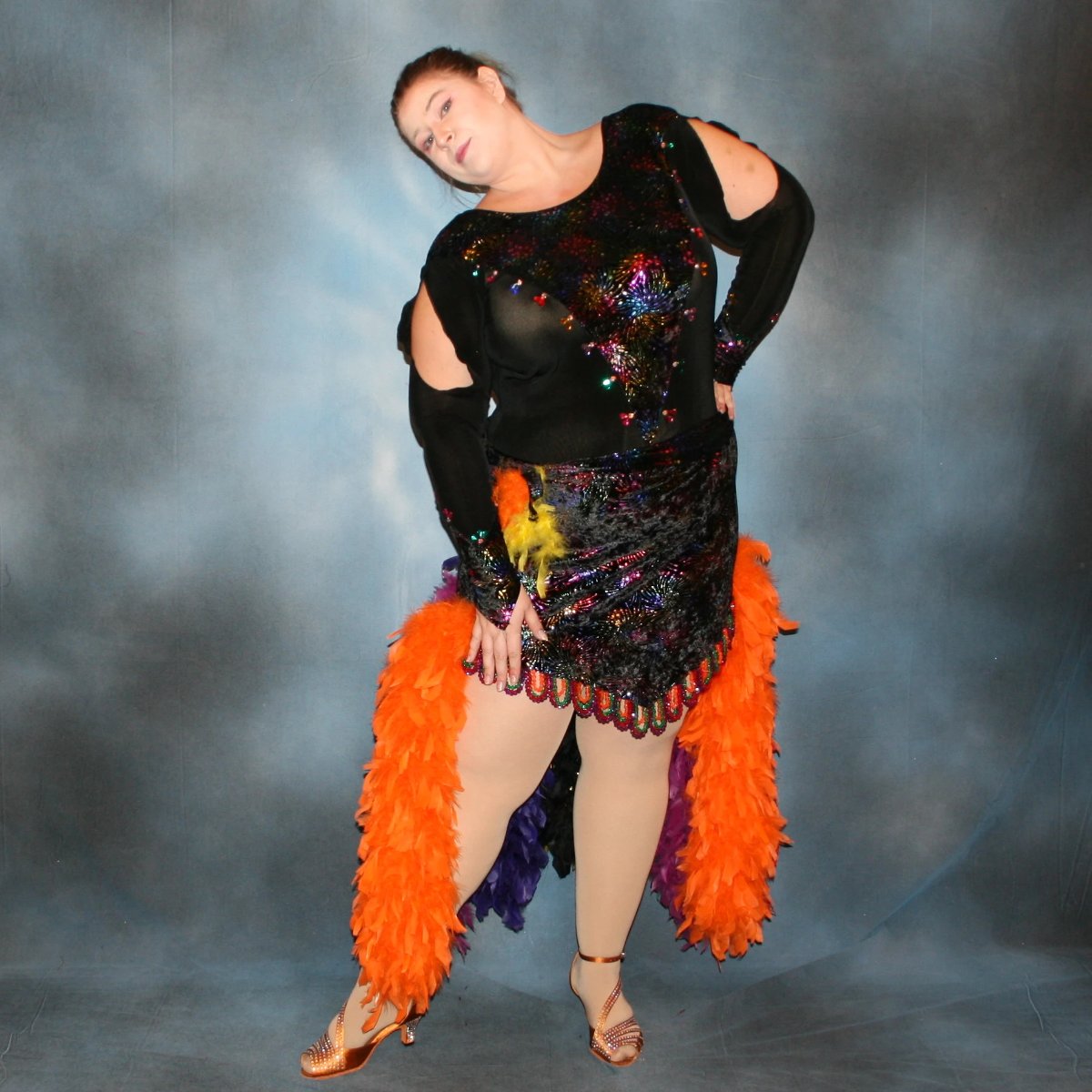 Black Plus Size Latin-Rhythm Dress with Colorful Accents-Mardi Gras