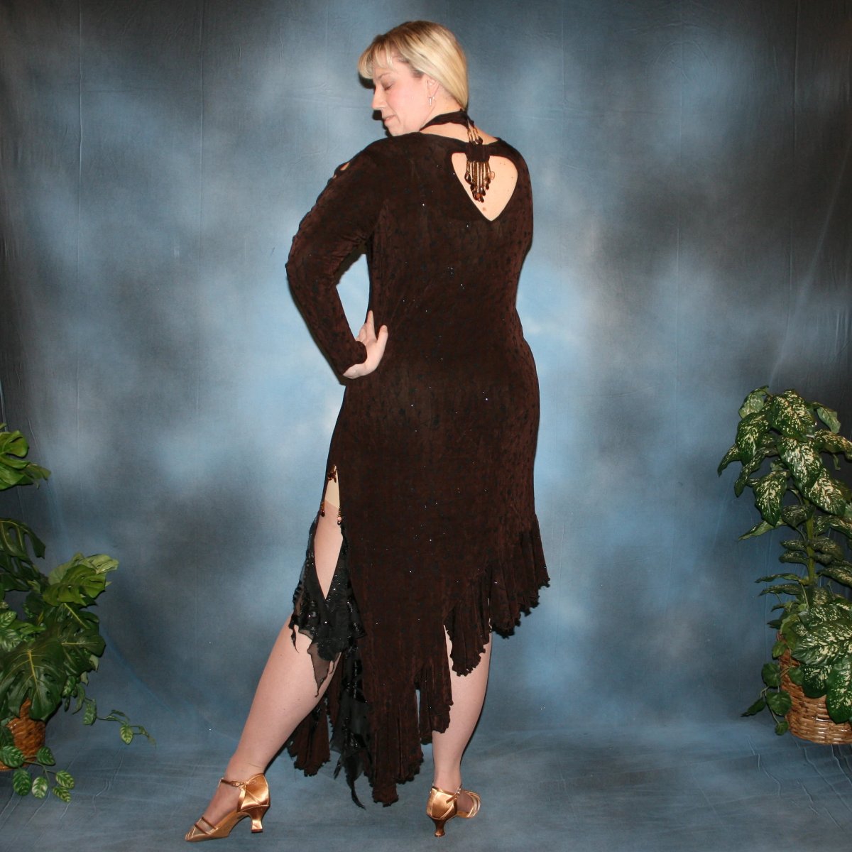Plus Size Brown Tango-Rumba-Bolero Dress with Black Accents-Marianna