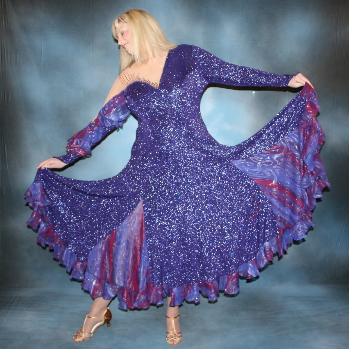 Purple Plus Size Ballroom Dress | Scarlette Red Accents Crystal's Creations Purple Plus Size Ballroom Dress | Scarlette Red Accents Crystal's Creations