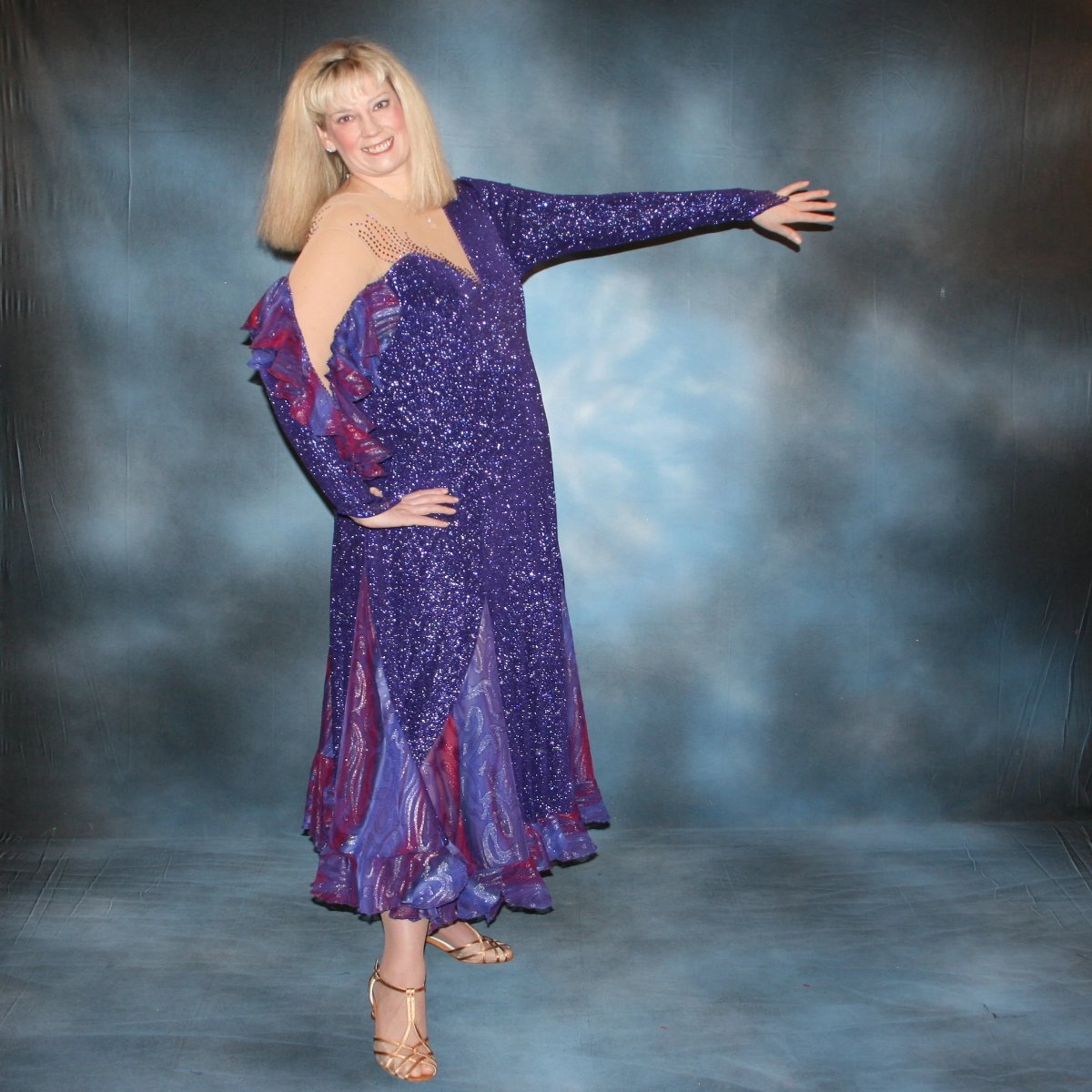 Purple Plus Size Ballroom Dress with Lots of Flounces-Marisa