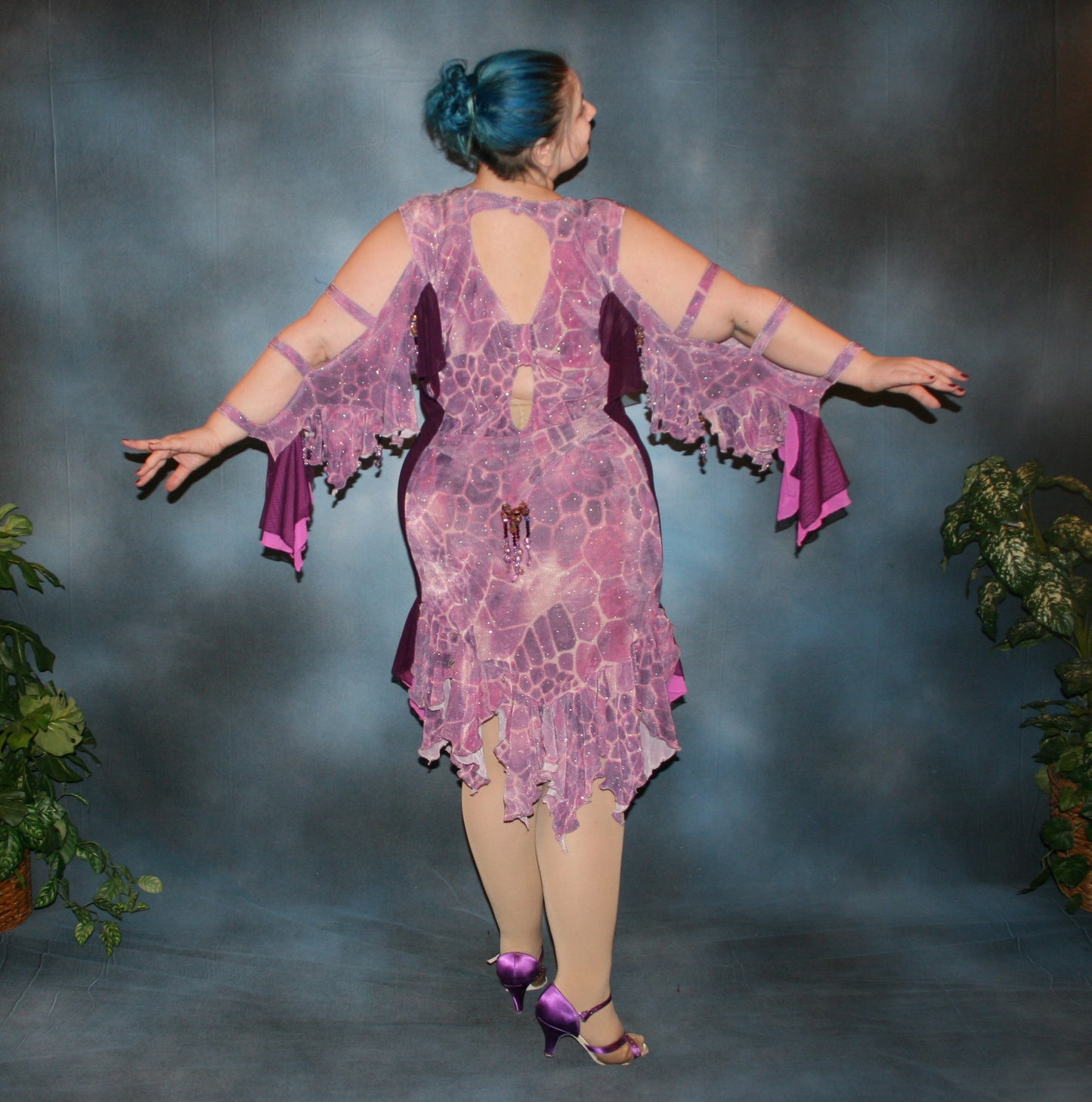 Purple Plus Size Latin-Rhythm Dress with Hand Beading-Shy Violet