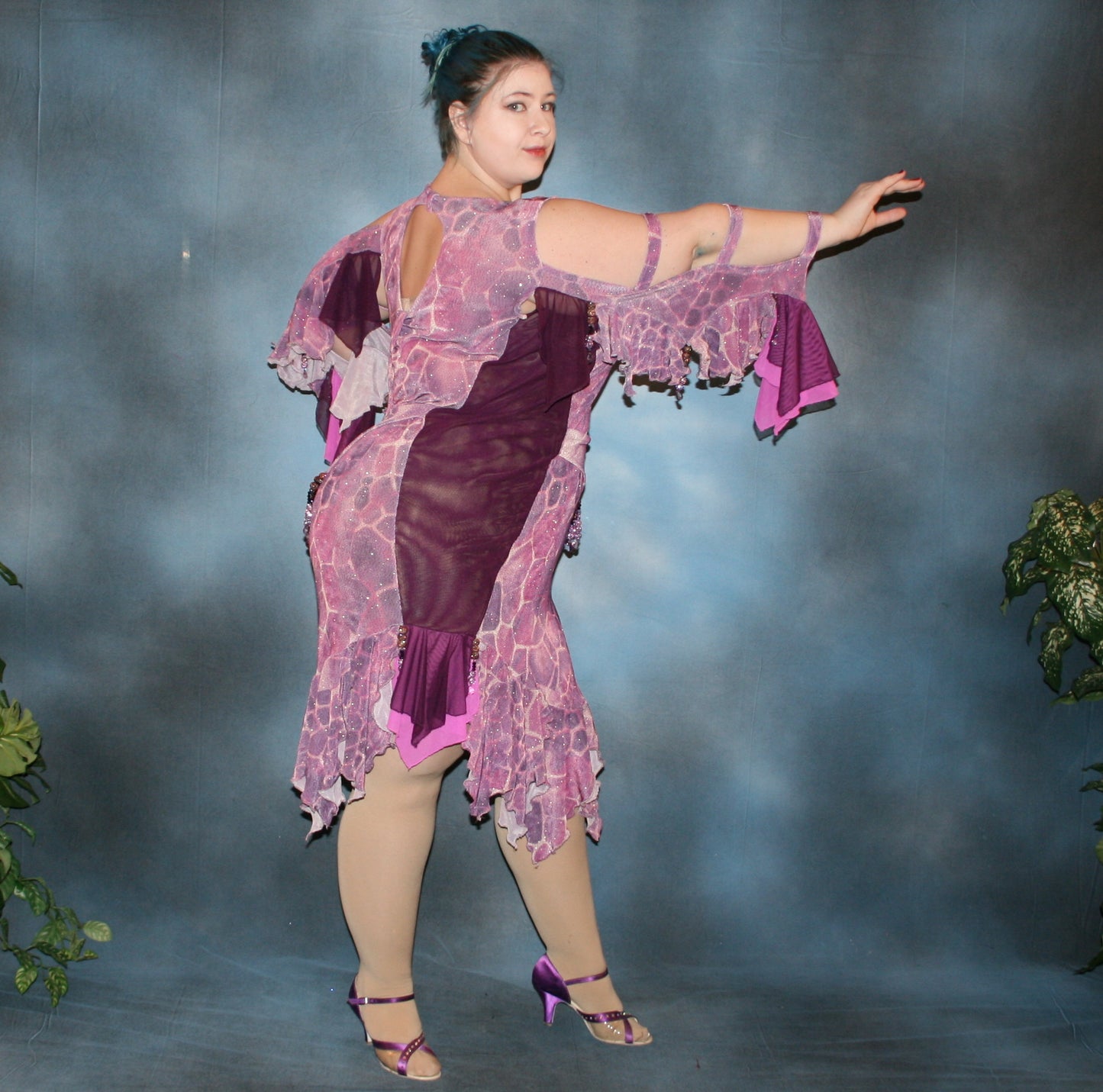 Purple Plus Size Latin-Rhythm Dress with Hand Beading-Shy Violet