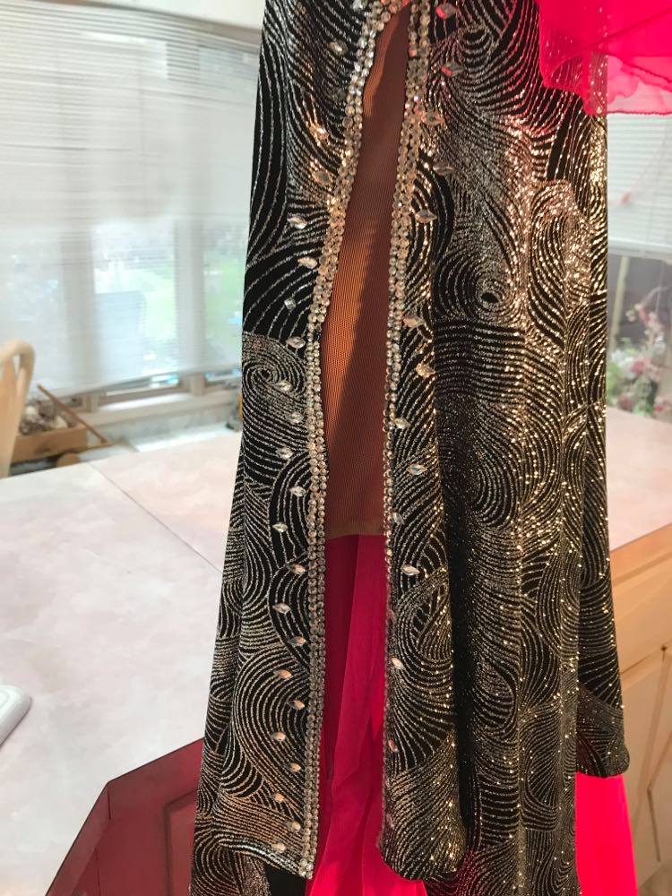 Silver on Black Swirls Converta Ballroom Dress with 4 Skirts-Nyla