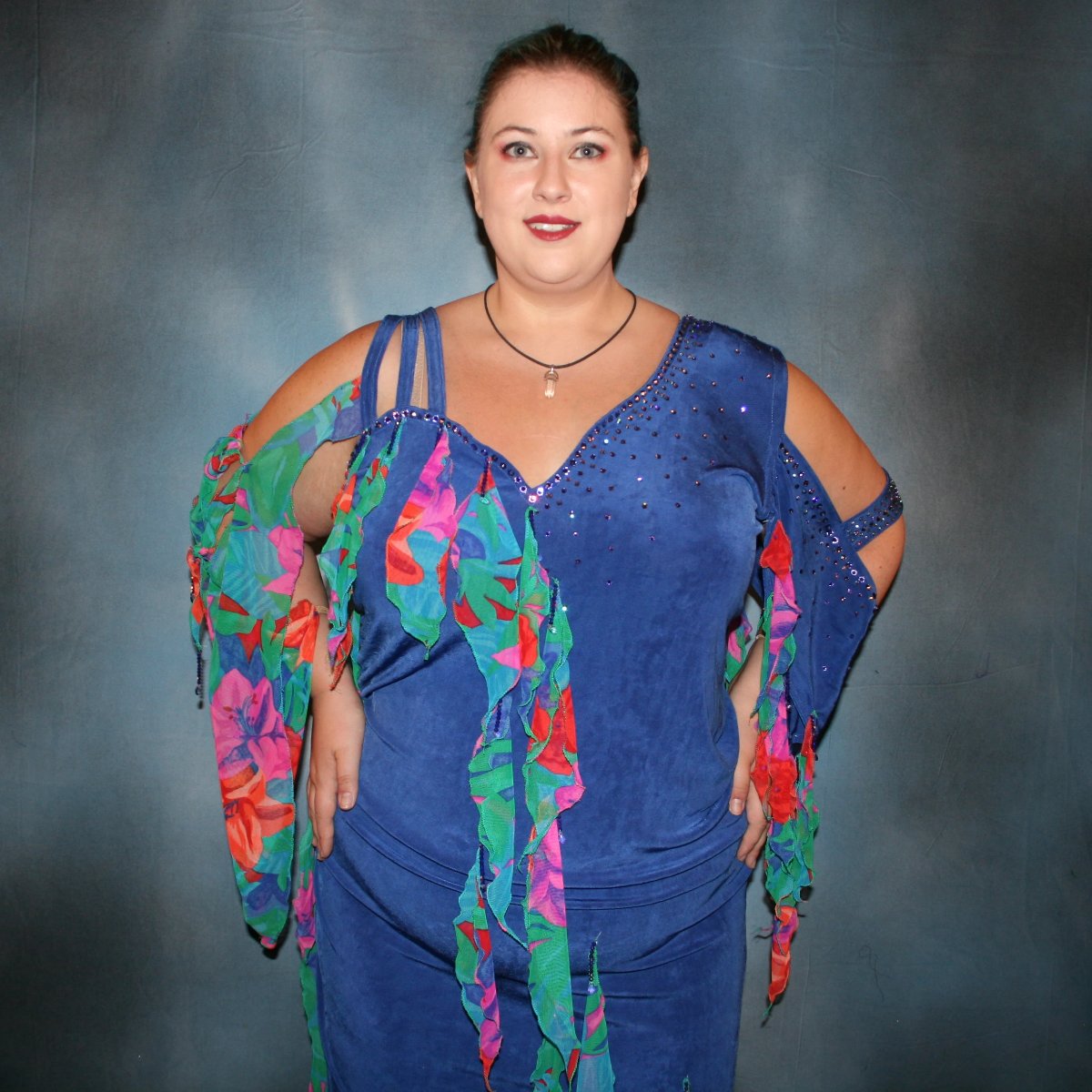 Blue Plus Size Latin-Rhythm Dress with Tropical Print Accents-Tropical Fun