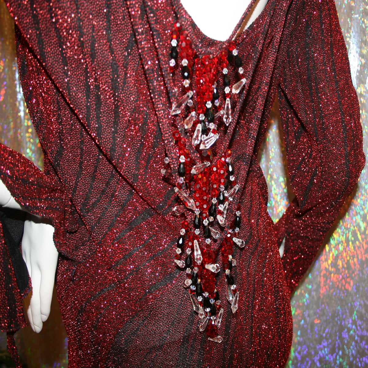 Red & Black Tango-Bolero-Rumba Dress-Waves of Fire