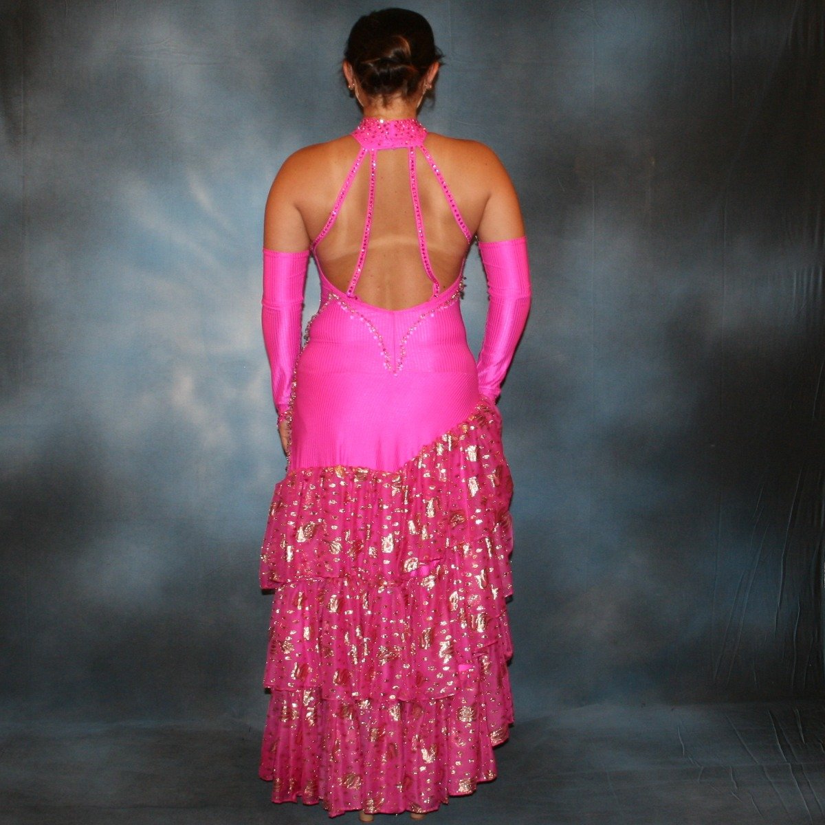 Fuchsia Tango Dress with Gold Accents-Yasmin