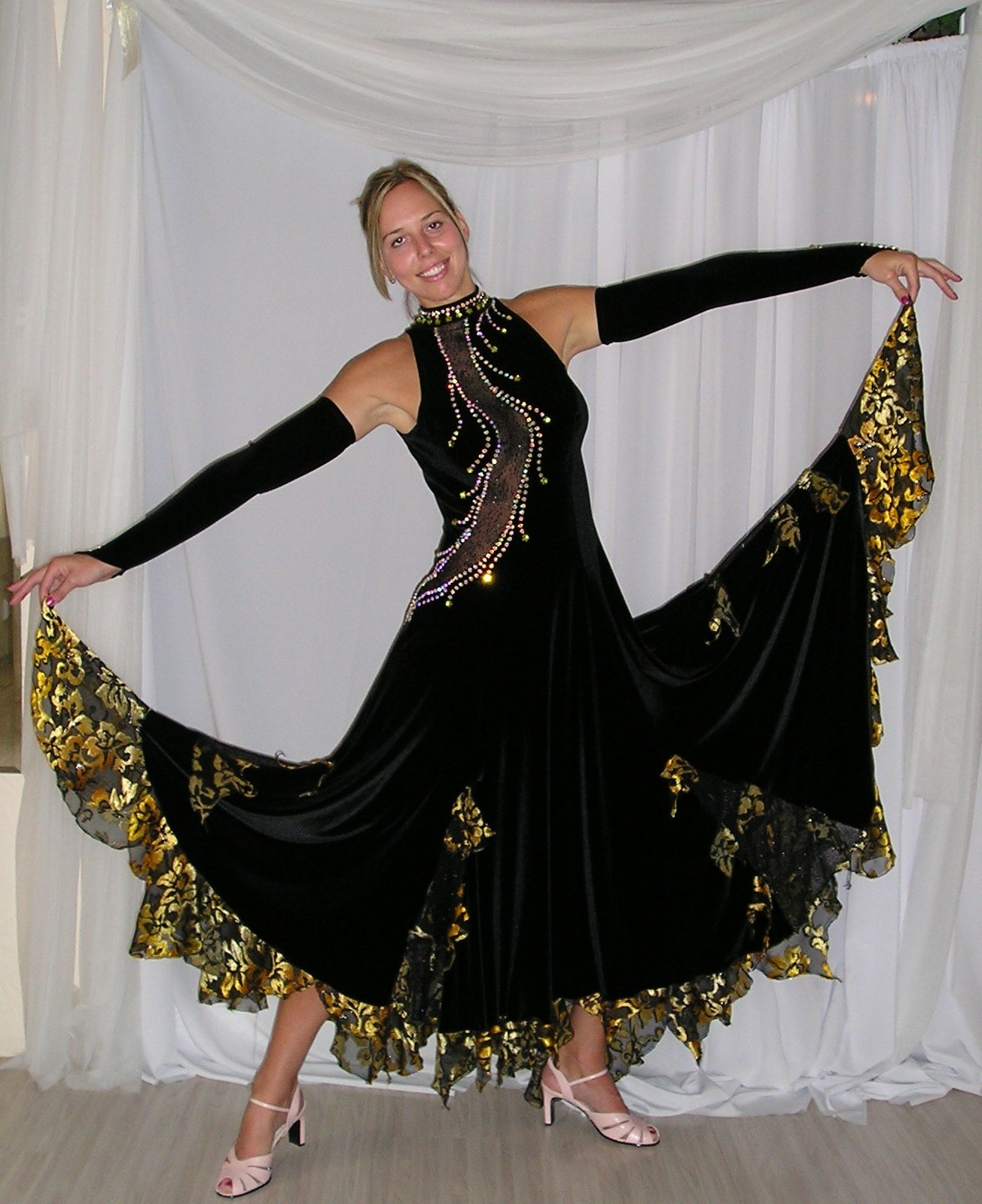 Black Ballroom Dress | On Sale | Size 7/8-11/12 | Yellow Accents Crystal's Creations Black Ballroom Dress | On Sale | Size 7/8-11/12 | Yellow Accents Crystal's Creations