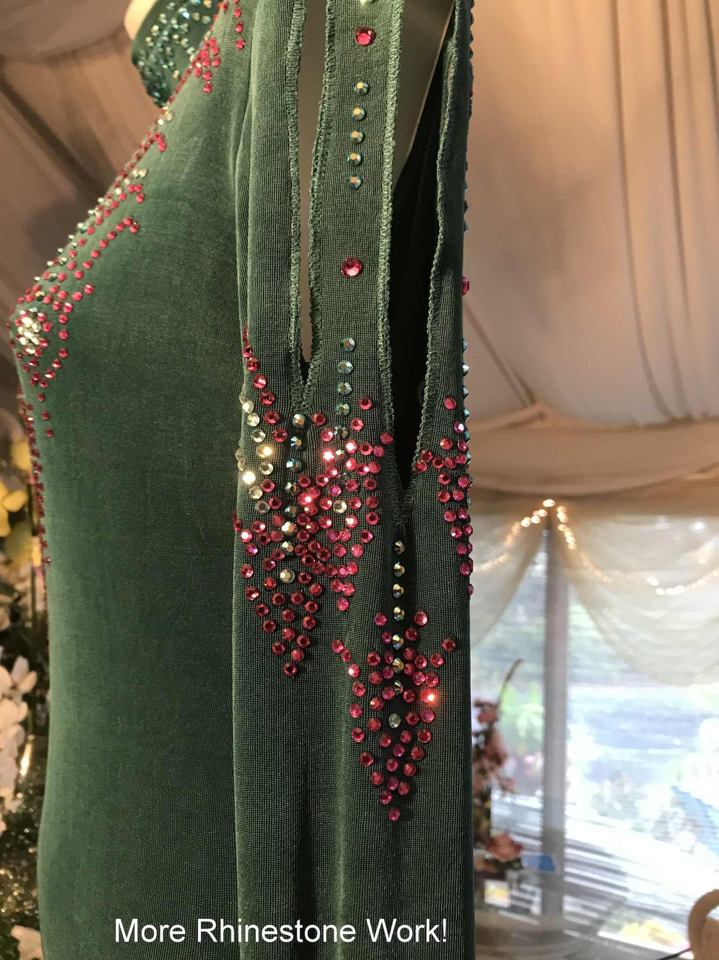 Teal Latin-Rhythm Dress with Teal & Fuchsia Peacock Print Accents-Sheila