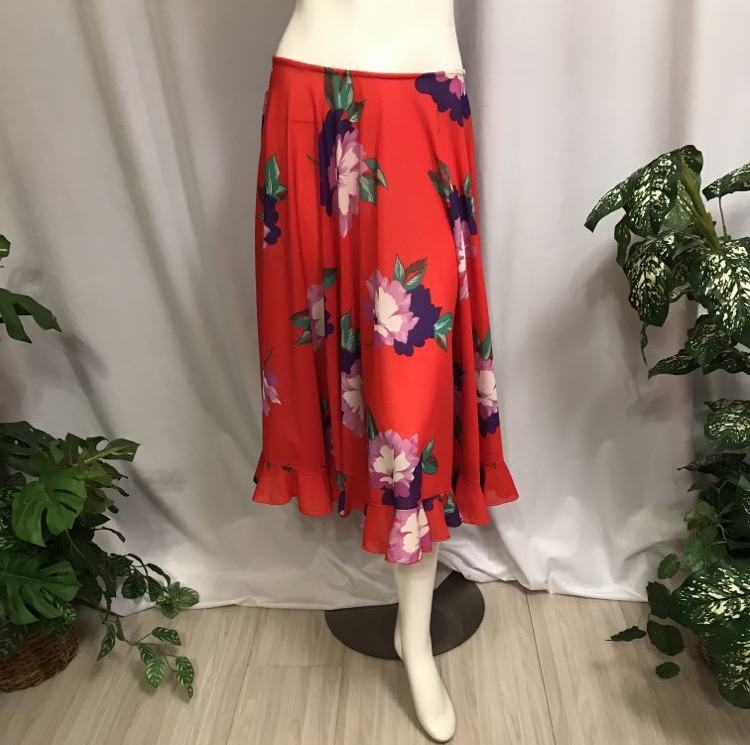  vibrant Red Tropical Print Dance Skirt.