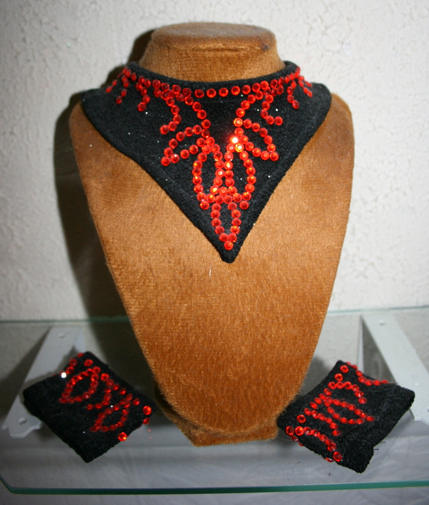 Black Neckpiece & Wristbands with Orange Rhinestones