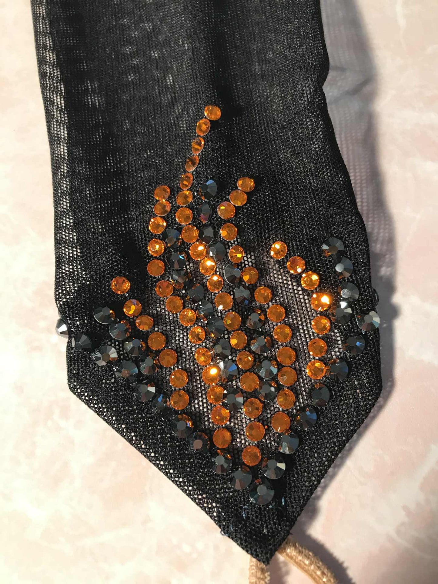 Sheer Black Gauntlets with Orange-Hematite Rhinestones