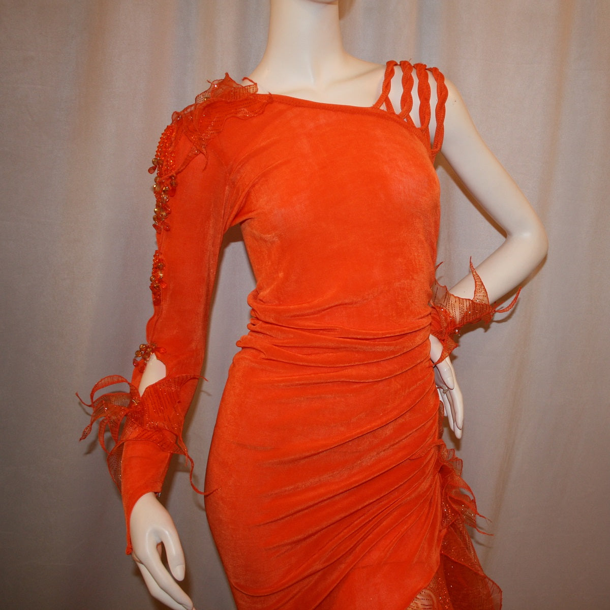 Orange Latin-Rhythm Dress with Lots of Glittery Flounces-Eliza