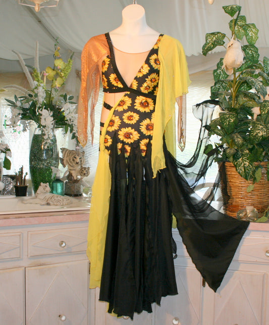 Sunflower Print Ballroom Dress-Oriana