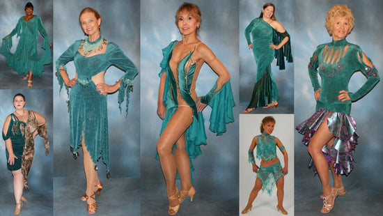 Teal ballroom dresses & teal Latin-rhythm dresses