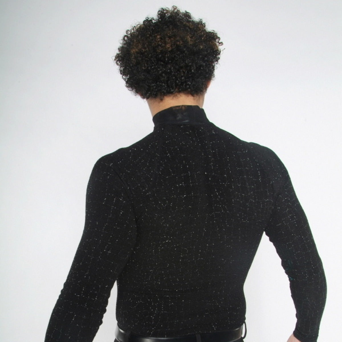 Crystal's Creations back view of men's black Latin shirt