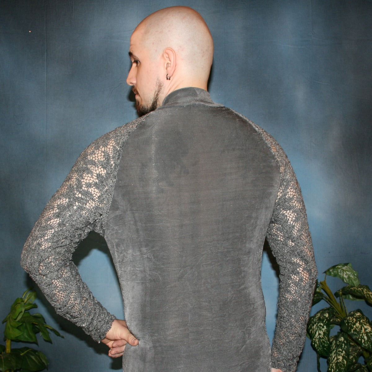 Crystal's Creations back view of men's grey Latin shirt