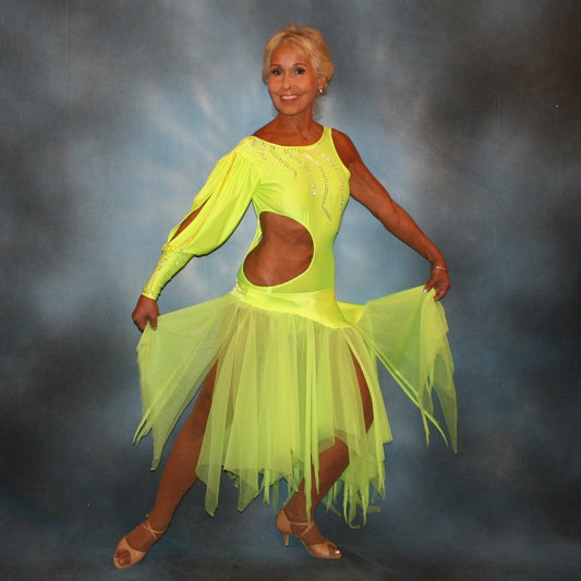 Crystal's Creations florescent yellow theatrical ballroom show dance dress