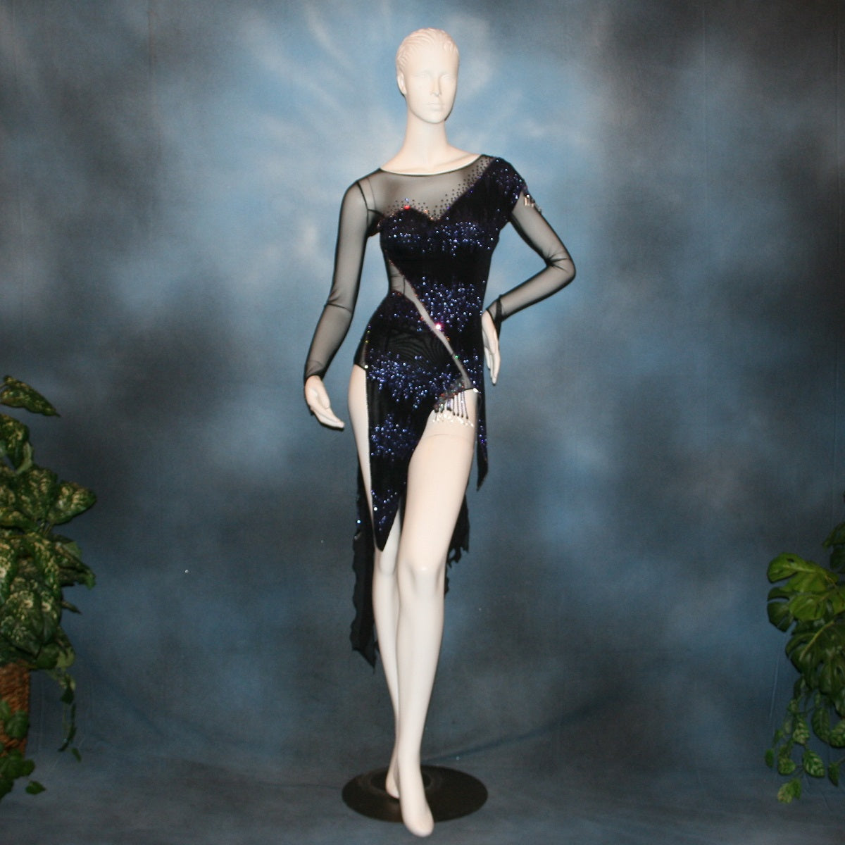 Black Latin-Rhythm-Tango Dress | Tanzanite Accents
