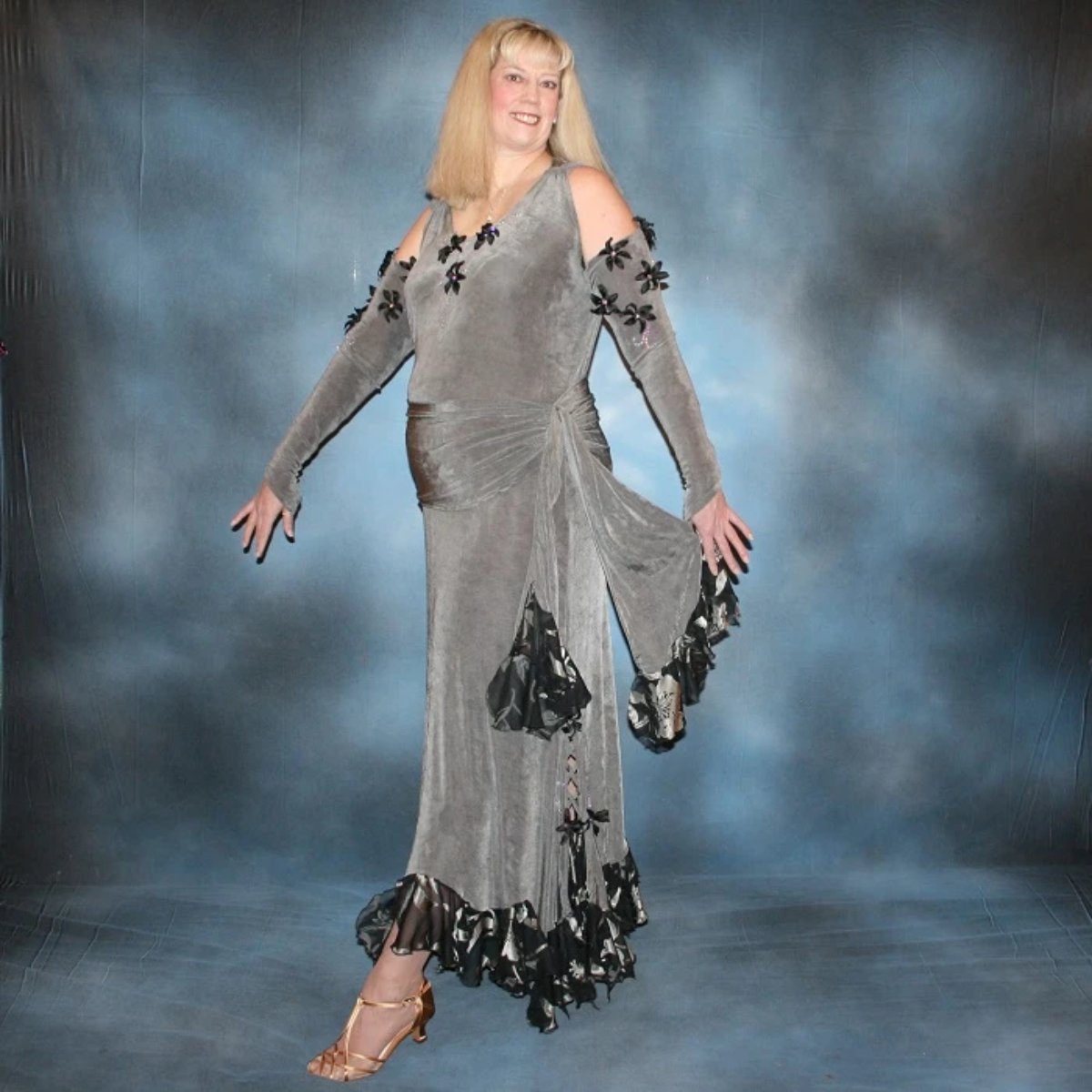 Grey Plus Size Ballroom Dance Dress with Black Accents-Classy Roses