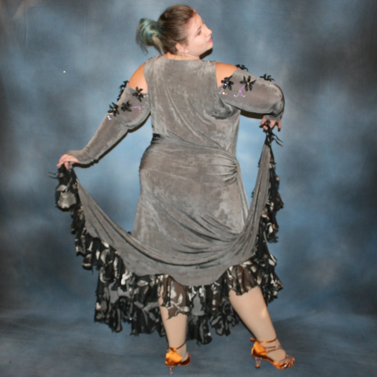Grey Plus Size Ballroom Dance Dress with Black Accents-Classy Roses