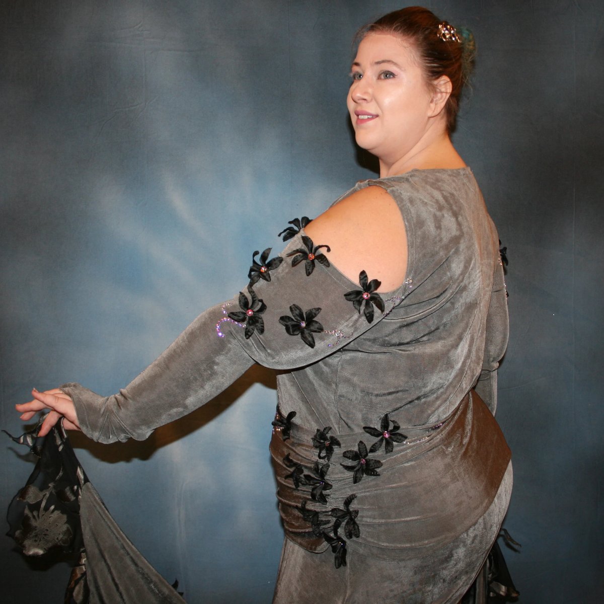 Grey Plus Size Ballroom Dance Dress with Black Accents-Classy Roses