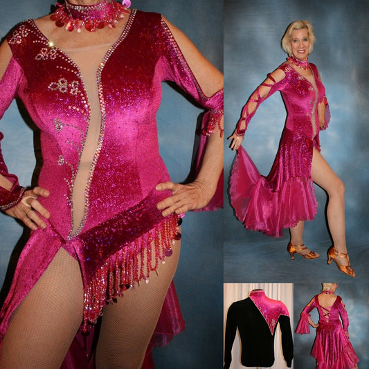 Fuchsia Glitter Stretch Velvet Latin-Rhythm Dance Set on Sale-Dazzle