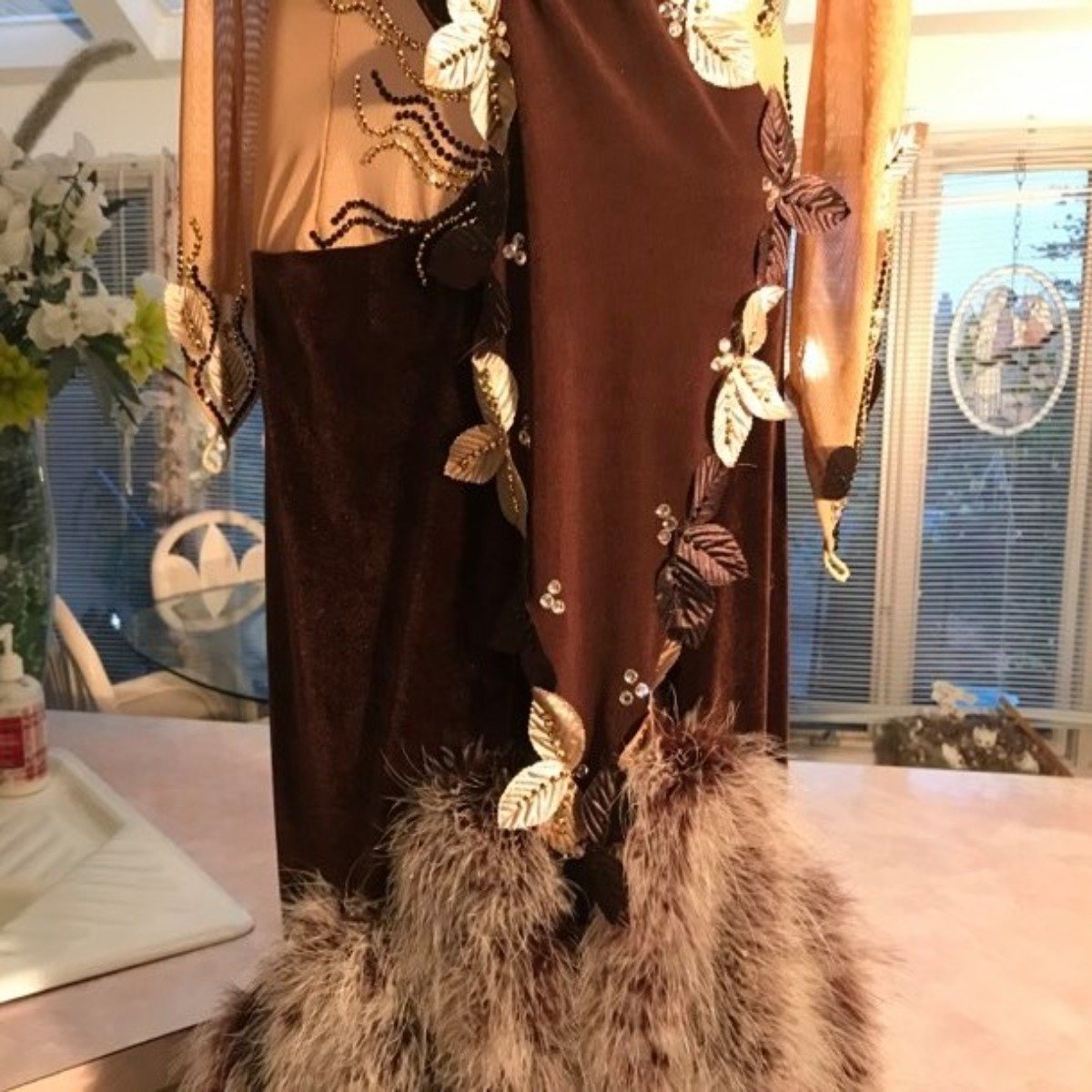 Brown Latin Dress | Rhythm | Marabou Feathers | Size 1/2-5/6 Brown Latin Dress | Rhythm | Marabou Feathers | Size 1/2-5/6