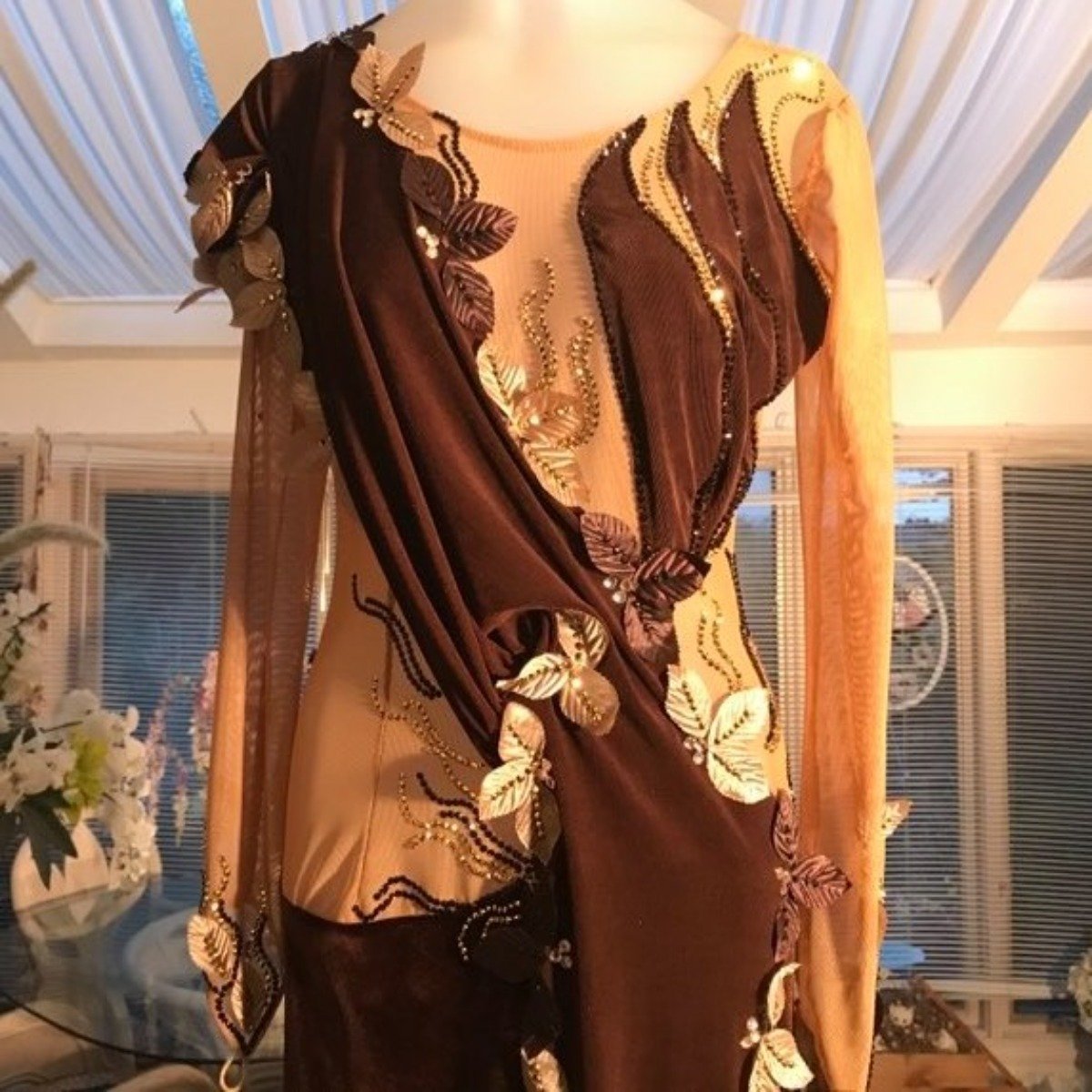 Brown Latin Dress | Rhythm | Marabou Feathers | Size 1/2-5/6 Brown Latin Dress | Rhythm | Marabou Feathers | Size 1/2-5/6
