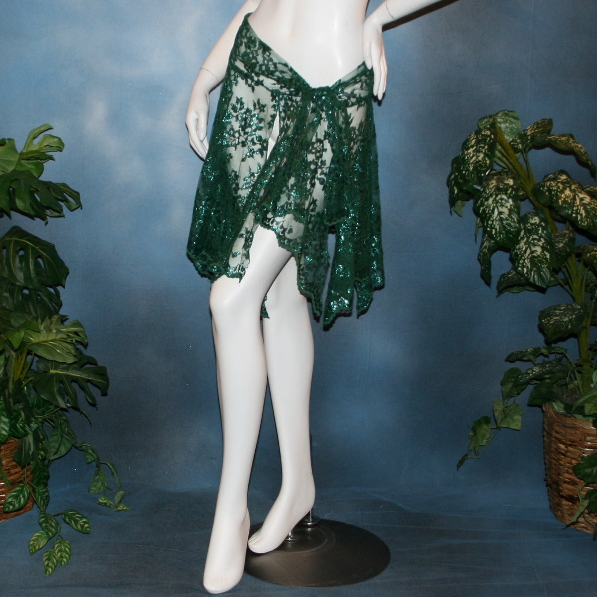 Crystal's Creations Green lace short Latin/rhythm skirt, wrap style, was created with green metallic lace.