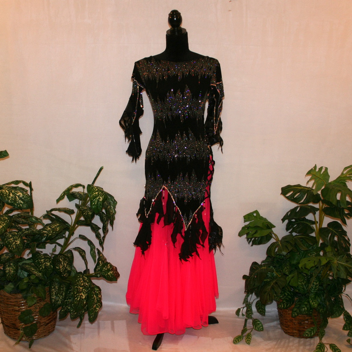Black Converta Ballroom Dress | Hot Pink Skirt | Size 3/4-9/10 Crystal's Creations Black Converta Ballroom Dress | Hot Pink Skirt | Size 3/4-9/10 Crystal's Creations