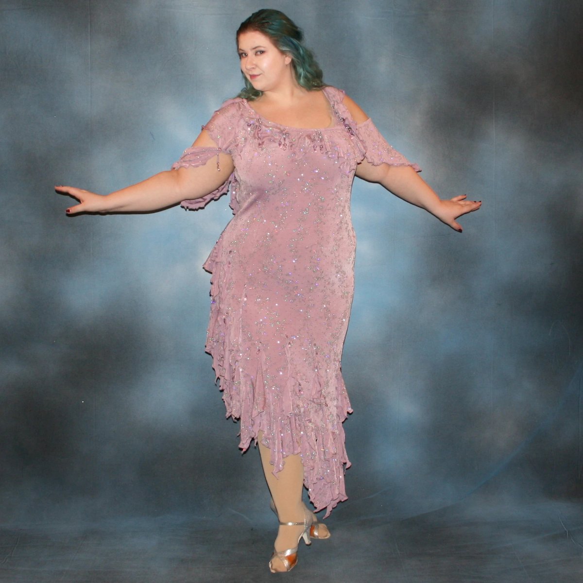 Orchid Plus Size Latin Dress with Hand Beading-Lyla