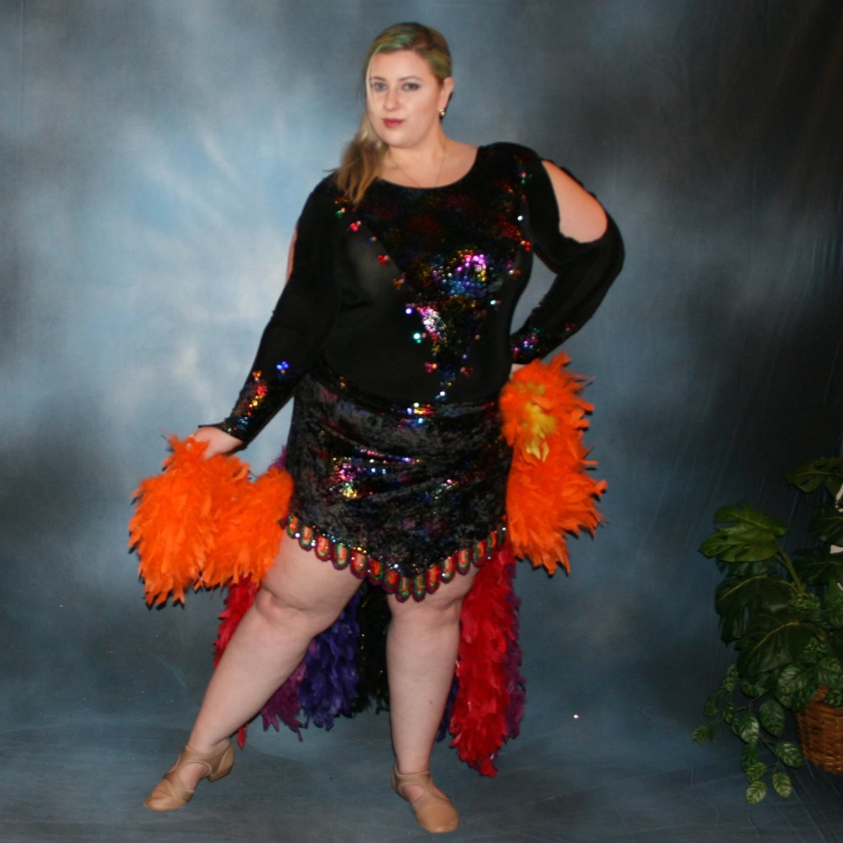 Black Plus Size Latin-Rhythm Dress with Colorful Accents-Mardi Gras