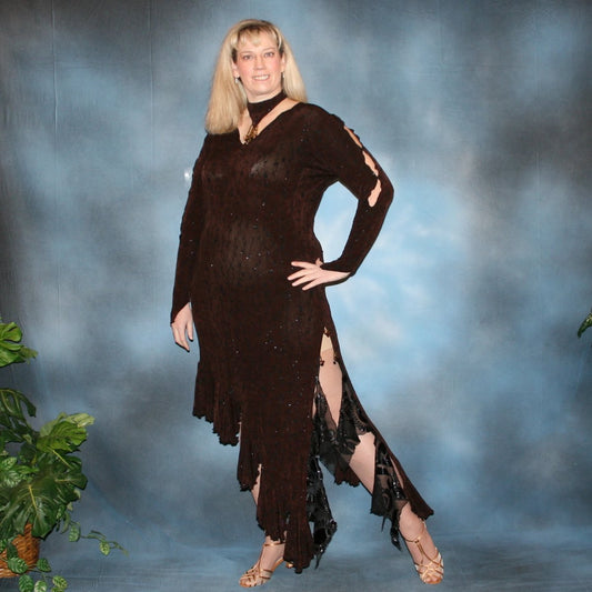 Plus Size Brown Tango-Rumba-Bolero Dress with Black Accents-Marianna