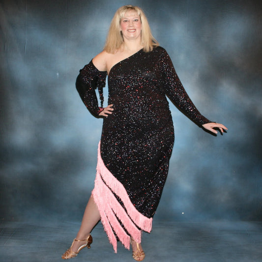 Black Plus Size Latin-Rhythm-Tango Dress with Pink Accents-Rosa