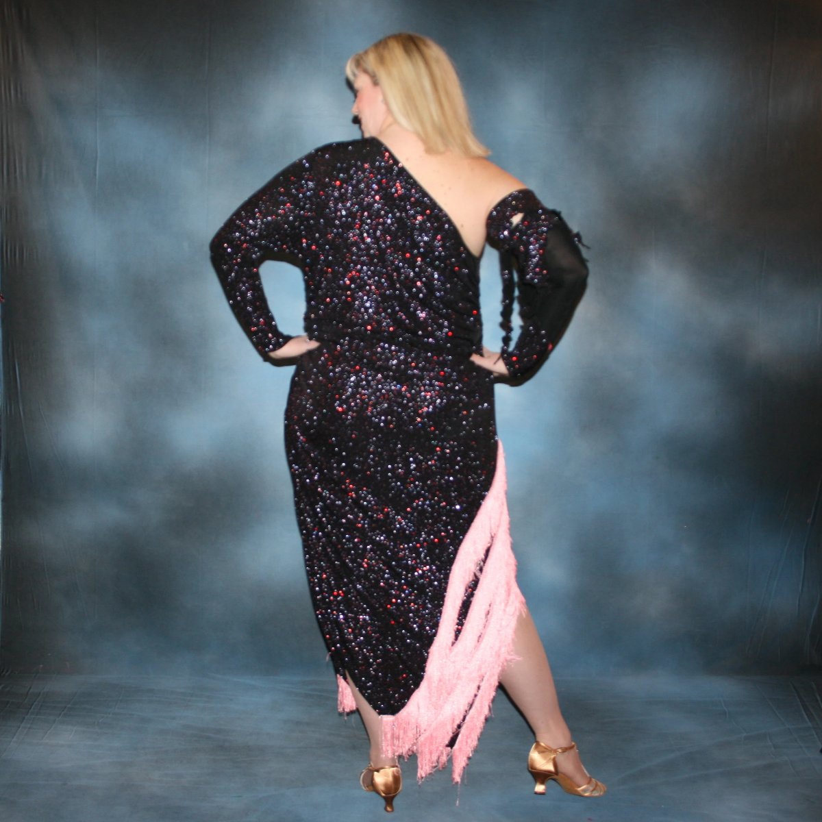 Black Plus Size Latin-Rhythm-Tango Dress with Pink Accents-Rosa