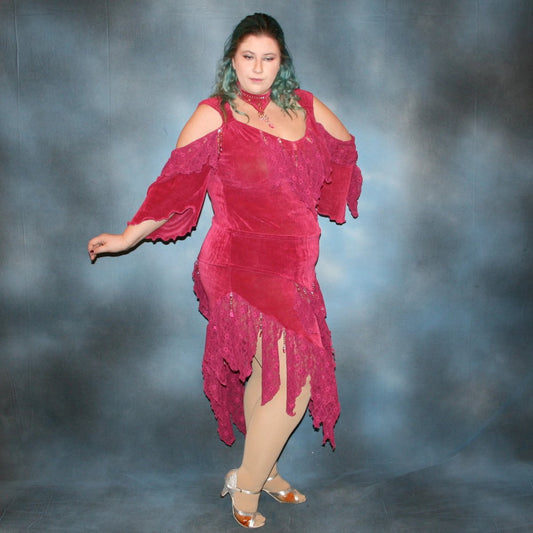 Raspberry Color Plus Size Latin-Rhythm Dress with Hand Beading-Rosy