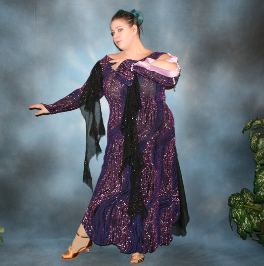 Purple and Black Plus Size Ballroom Dress with Orchid Accents-Sasha